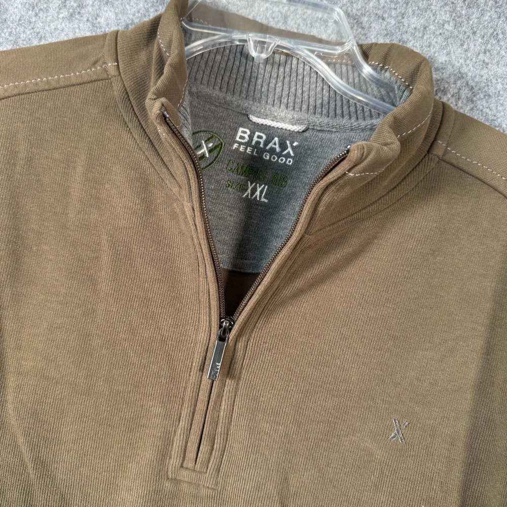 Brax Feel Good Campus Ribbed 1/4 Zip Sweatshirt Jacket Mens XXL Brown Outdoor